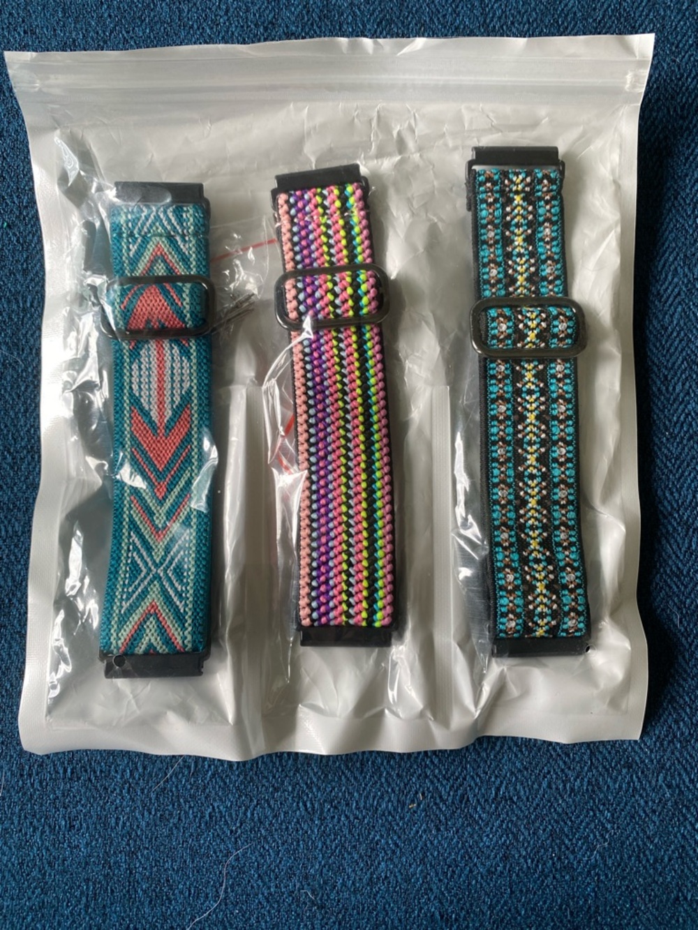 Set of 3 Patterned Woven Watch Bands - Teal, Pink, Multicolor- For Fitbit Versa2